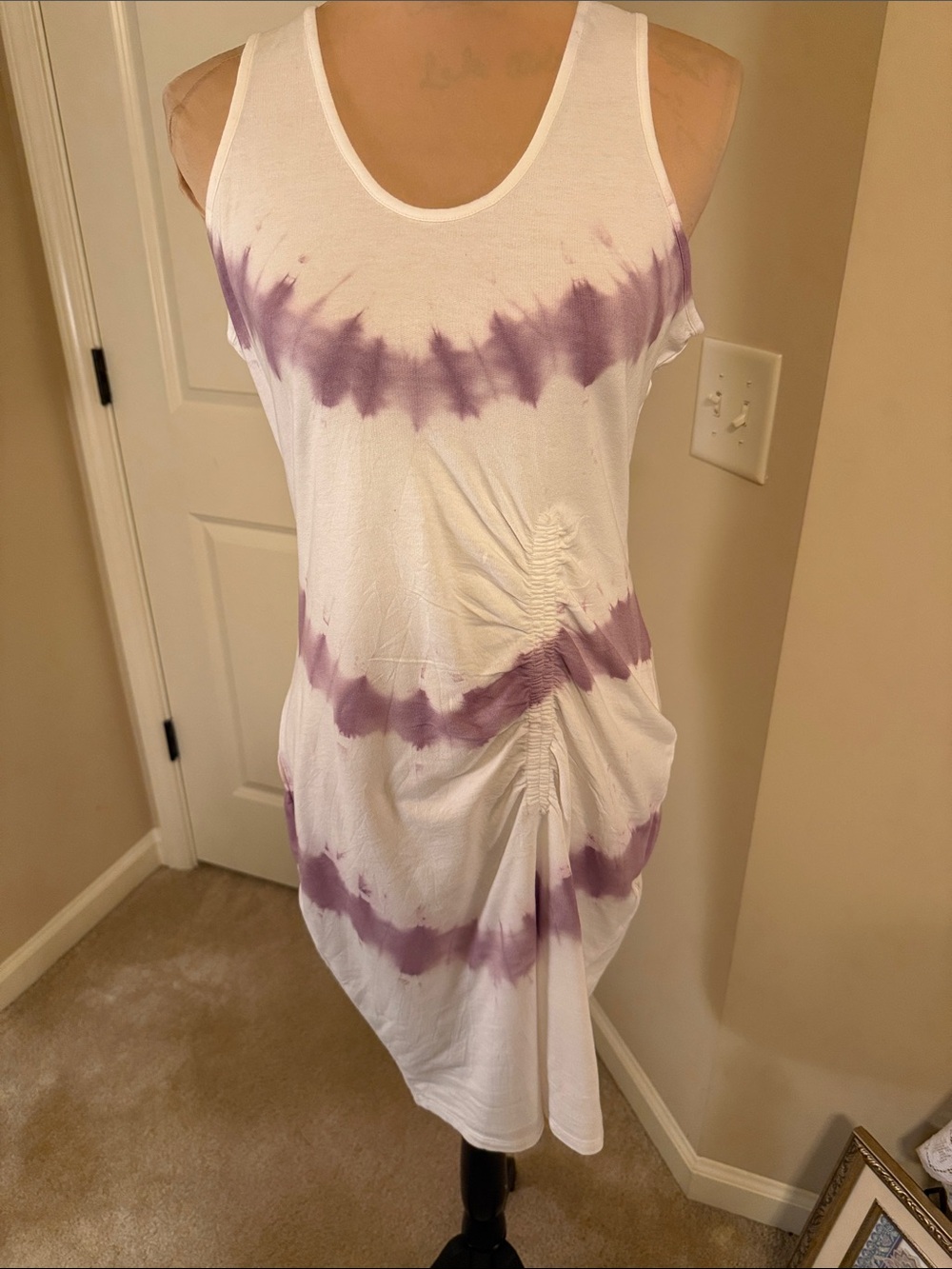 Sleeveless White Tank Dress with Lavender Tie-Dye